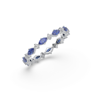 Anillo de eternidad de oro macizo de 18 quilates para mujer con zafiro y diamantes de talla brillante redonda con engaste pavé, estilo clásico - Product Image 2