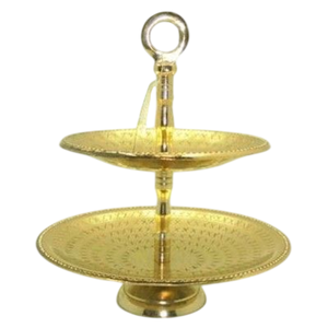 Support à gâteau à 2 étages en laiton de forme personnalisée, plaqué or, idéal pour les mariages, les anniversaires, les fêtes, support à gâteau élégant - Product Image 3