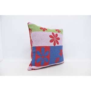 Multicolor 28x28 Inch Wool Kantha Pillow Luxury Floral <b>Vintage</b> Poppy Pattern Cushion Woven Technique <b>Bedding</b> for Sofa Use - Product Image 3