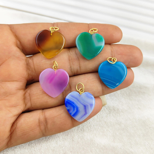 Green Dyed Agate <b>Charms</b> 20mm Heart Shape Green Agate <b>Pendant</b> 925 Sterling Silver Gold Plated Jewelry Making Wholesale <b>Charms</b> - Product Image 5