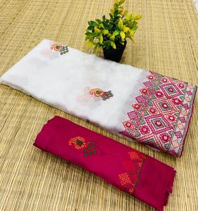 Boutique indienne blanc qualité supérieure Saree dernière conception tissu de soie fantaisie broderie séquence travail fête porter mariée dernière - Product Image 3