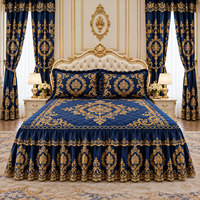 Ensemble de literie de luxe 5 pièces avec jupe de lit, motif floral matelassé à volants et rideaux, personnalisable OEM ODM