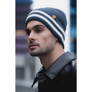Gorro básico azul marino para hombre, gorro suave informal de punto acrílico a rayas dobles, prendas de punto con goma Flexible - Product Image 6