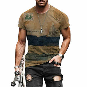Camiseta deportiva de manga corta con cuello redondo para hombre, Camiseta deportiva ajustada de poliéster para gimnasio, Impresión digital personalizada - Product Image 2