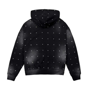 Sweat à capuche exclusif pour homme en coton mélangé, impression en relief, logo personnalisé, strass, veste d'hiver, poids lourd, streetwear élégant - Product Image 2