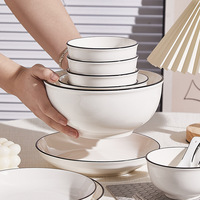 Prix de gros, logo personnalisable, vaisselle pour restaurant, bol en porcelaine, cuillère, assiettes, ensembles, vaisselle en céramique blanche