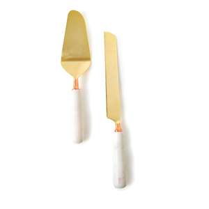 ชุดเสิร์ฟเค้กสีทองและมีสีสันสำหรับงานแต่งงานงานวันเกิดมีดแบบยั่งยืน - Product Image 1