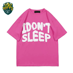 Camiseta de cuello redondo para hombre MOQ bajo 3D personalizado para estampado de hojaldre sólido bajo mínimo al por mayor camisetas de serigrafía de espuma con letras holgadas - Product Image 2