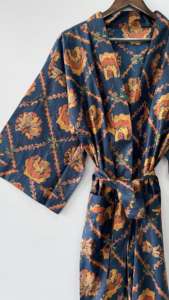 Kimono térmico de estilo indio tejido de algodón 100%, albornoz hasta la rodilla, bata con cordón para ropa de playa de invierno, suministro ODM - Product Image 2