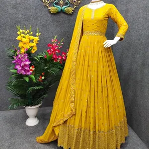Fulpari Mới Thiết Kế Bên Mặc Giả Georgette Gown Với Dupatta Cho Phụ Nữ Trong Ấn Độ Đám Cưới Mới Nhất Bộ Sưu Tập