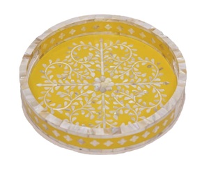 Bandeja de servicio con incrustaciones de fregona y resina, bandeja decorativa hecha a mano para té, Vintage Decoración de mesa, regalos de acento - Product Image 1