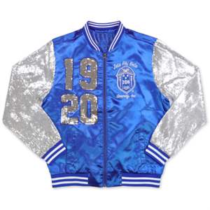 Veste à paillettes ZPB-Bleu royal | Veste Zeta Phi Beta 100% polyester avec logo d'équipe brodé sur le devant | Vêtements grecs élégants - Product Image 5