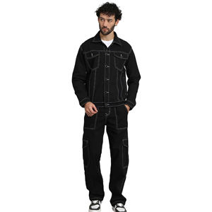 Conjunto de Mezclilla Negra a la Moda de Alta Calidad para Hombre, Diseño Personalizado de Fabricantes, Corte Ajustado, Venta al por Mayor - Product Image 1