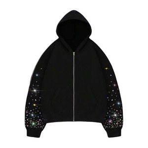 Sweat à capuche unisexe 100% coton avec strass, polaire épais, design d'hiver, détails en cristal, streetwear, logo personnalisé, vente en gros - Product Image 6