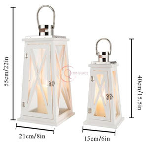 <b>Lantern</b> in Wood and White Polished for <b>Vintage</b> Look at Home and Restaurant With Metallic High Quality Handle - Product Image 2