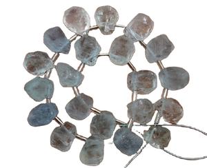 Striking 1 Strand Natural Aquamarine Gemstone Uneven Shape <b>Top</b> Side Drill Rough March Birthstone <b>Blue</b> Color - Product Image 1