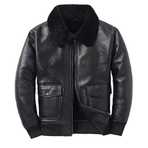 Customized Color Genuine Leather Hooded Bomber <b>Jacket</b> for <b>Men</b>-Winter Breathable & Windproof - Product Image 5