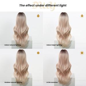 Astraea- DWY 28-Inch MiraScalp Pink Blonde Long Wave Synthetic <b>Wig</b> for Women Free Parting with Transparent Lace" - Product Image 5