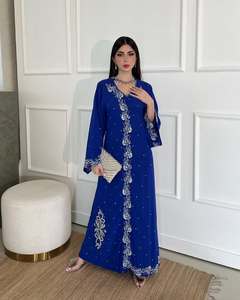 Vestido Largo AWAIS HOUSE Estilo Marroquí, Poliéster Georgette, Bordado a Mano, Ligero, Talla Grande, Manga Larga, Diseño Sólido, Cuello Alto - Product Image 4