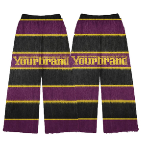 Custom Your Brand Unisex Pink Black Premium 100% Cotton <b>Lounge</b> Hairy Stacked Flare Mohair Sweatpants - Product Image 2