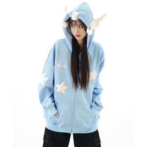 Japonés Kawaii ala con capucha sudadera suelta mujer otoño tejido manga larga cremallera estrella cárdigan abrigo de gran tamaño Y2K - Product Image 1