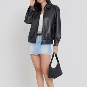 Veste d'hiver en cuir véritable pour femmes grandes tailles, logo frontal uni, coupe-vent, écologique, utilisation en extérieur, col rabattu - Product Image 3