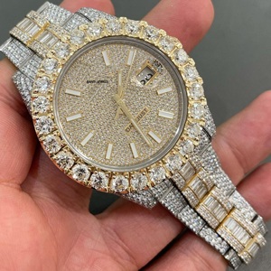 Montre de luxe bicolore sertie de moissanite avec cadran en or et diamants, bracelet baguette, bijoux hip-hop VVS1 - Product Image 1