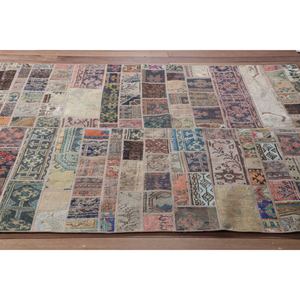 Tapis turc vintage 5,4x7,4 pi (165x225 cm), beige géométrique avec éléments floraux, tapis patchwork - Product Image 3