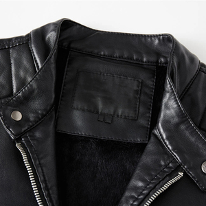 Custom <b>Mens</b> Slim Fit Black <b>Faux</b> <b>Leather</b> <b>Jacket</b> Stand Collar Ribbed Sleeve Motorbike Outerwear - Product Image 4