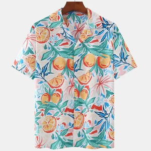 Summer Beach Floral Camisas para hombres y mujeres Ins Hawaii Loose Printed Camisas de manga corta para parejas - Product Image 5