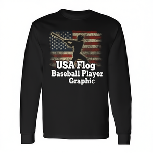 Maglietta a Maniche Lunghe con Grafica Giocatore di Baseball e Bandiera USA, Abbigliamento Promozionale con Bandiera Americana - Product Image 2