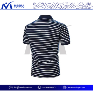 Polo de moda para hombre con cuello a rayas, camiseta de manga corta de tela de algodón suave para trajes casuales o formales con estilo - Product Image 3
