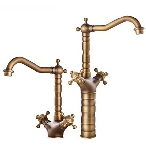 Phong cách Retro đồng thau cao lưu vực Mixer tap cao bồn rửa cần cẩu cổ đồng đồng đôi xử lý Xoay vòi phòng tắm vòi - Product Image 1