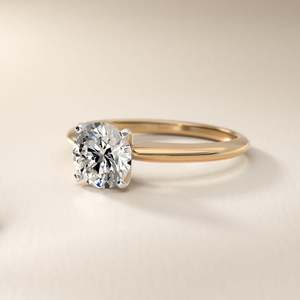 14K Yellow Gold Round Natural <b>Diamond</b> Four Prong Solitaire Engagement <b>Ring</b> with Freshwater Pearl Luxury Gift Fine Jewelry - Product Image 1