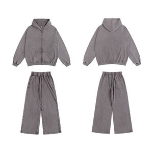 Survêtement de luxe en éponge française pour hommes personnalisé ensemble sweat à capuche zippé de qualité supérieure - Product Image 2