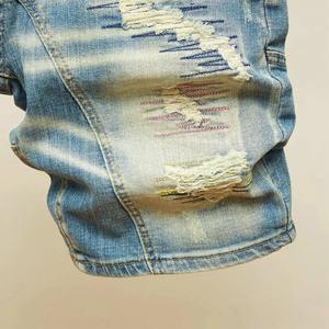 Pantalones cortos de mezclilla de verano personalizados de alta calidad para hombre, moda callejera, estilo informal, cintura elástica, cremallera, poliéster, OEM, ODM disponible - Product Image 2