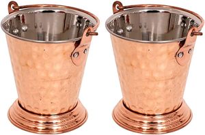 Seau de service en acier au cuivre avec logo personnalisé de qualité supérieure Seau en cuivre martelé Vaisselle de service indienne à vendre - Product Image 3