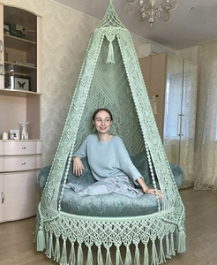 100% fait à la main macramé balançoire suspendue intérieur extérieur Boho Style macramé tissé à la main grand hamac suspendu chaise balançoire - Product Image 3