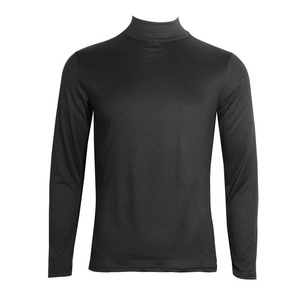T-shirt à col roulé à manches longues pour homme, automne-hiver, 100% coton, uni noir et blanc, haute élasticité, respirant, toile décontractée - Product Image 2