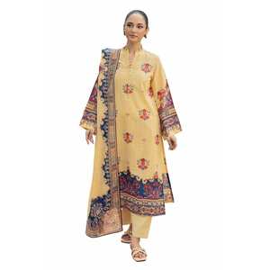 Salwar Kameez de Algodón Khaddar Azul sin Coser de 3 Piezas para Mujer, Estilo Étnico Pakistaní para Fiestas y Eventos - Product Image 3