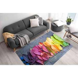 Tapis imprimé feuilles colorées : motif feuilles d'automne pour salon, tapis à poils doux - Product Image 5