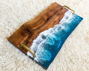 Bandeja de servicio de madera y resina ecológica ligera, ideal para comedor y cocina, fácil de llevar para el desayuno y la cama - Product Image 6