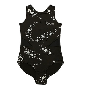 Leotardo de Gimnasia y Ballet con Estampado de Estrellas Negras, Personalizado OEM, Nailon y Spandex, para Niñas, Traje de Danza para Entrenamiento, Venta al Por Mayor - Product Image 1