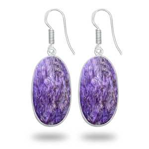 Pendientes de Plata con Gema de Charoíta 100% Natural, el Mejor Regalo de Joyería de Moda para Mujer, Pendientes Delicados de Latón Plateado - Product Image 5