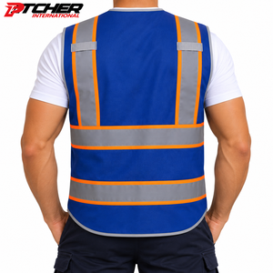 Veste de sécurité réfléchissante bleue personnalisée en gros, haute visibilité, multi-poches, avec fermeture éclair, pour travaux de construction - Product Image 3