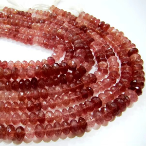 Cuentas de piedras preciosas facetadas Rondelle de 11-12mm de cuarzo fresa Natural, hebra de 8 pulgadas de largo, cuentas para hacer joyas de la mejor calidad - Product Image 1