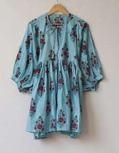 Vestido Midi de algodón bohemio informal de verano para mujer, silueta holgada, estampado de bloque Floral largo, cintura Natural, Mini transpirable - Product Image 1