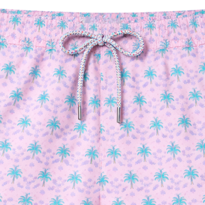 <b>Men</b> Recycled Swim <b>Shorts</b> <b>Pink</b> and Green Palm Print Quick Dry Beach Swim Trunks with Elastic Waist Drawstring and Pockets - Product Image 3
