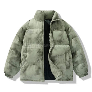 Vente en gros Manteau d'hiver pour hommes Veste d'extérieur bouffante de couleur unie avec capuche Logo personnalisé Style décontracté Fermeture à glissière Motif teint - Product Image 1