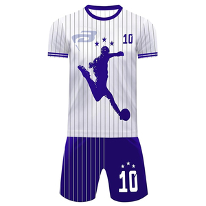 Maillot de football imprimé léger à séchage rapide, ensemble maillot et short de football blanc et bleu, col en V - Product Image 1